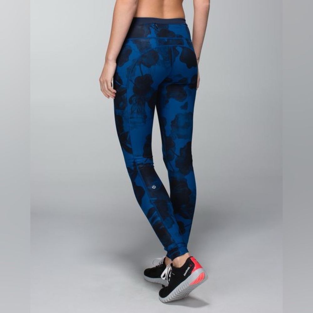 Lululemon Wunder Under Black Blue Floral Full Length Leggings 166